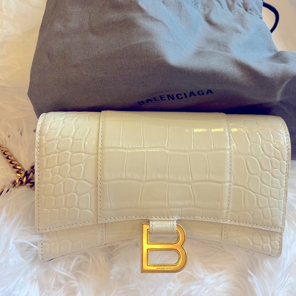 Balenciaga women’s hourglass wallet on a chain crocodile embossed - Picture 2 of 7